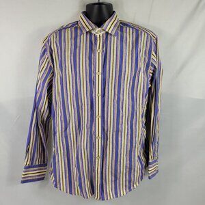 Robert Graham Retro Striped Long Sleeve Button-Up Dress Shirt size Mens XL